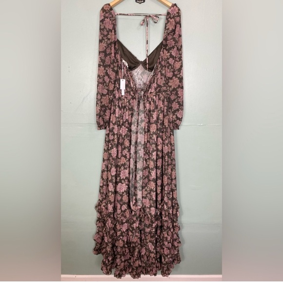 V Chapman Carmella Dress In Chocolate Peony Floral Maxi Gown‎ Corset Size 6 - Picture 4 of 7